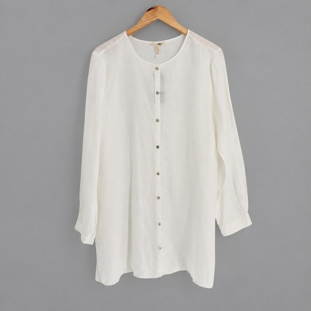 Eileen Fisher NWT Sz L The Long Shirt Organic Handkerchief Linen White Lagenlook